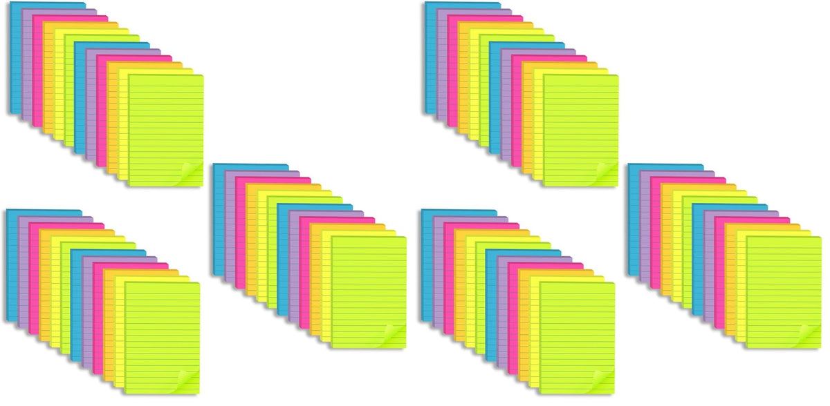 (6 Pack) Lined Sticky Notes 4x6 in,Bright Large Notepads with Lines