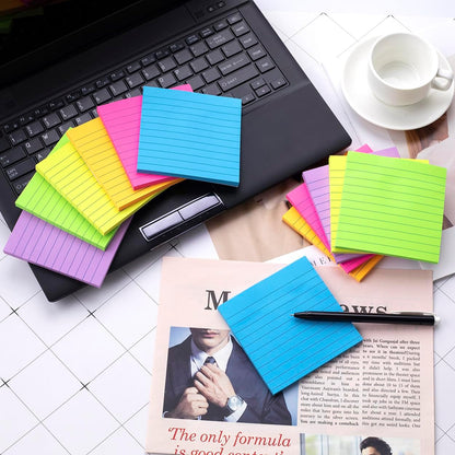(12 Pads) Lined Sticky Notes 4x4 in, 6 Bright Colors Self-Stick Note Pads
