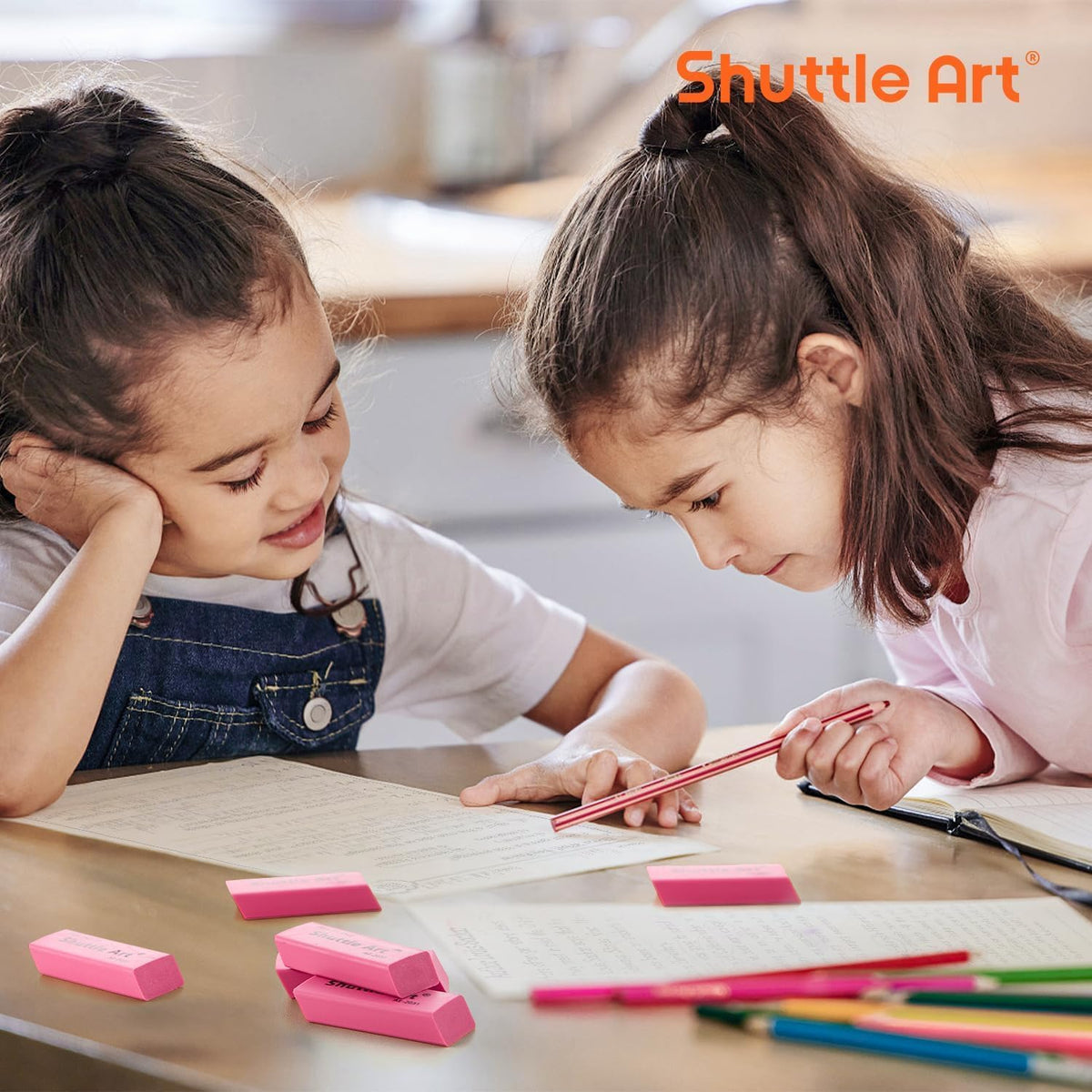 Pink Erasers, Shuttle Art 120 Pack Pink Erasers Bulk for School, Office, Latex-Free Soft Eraser for Kids, Teachers as School Supplies