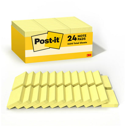 Post-it Notes, 1.38 x 1.88 in, The Iconic Canary Yellow Note, 24 Pads