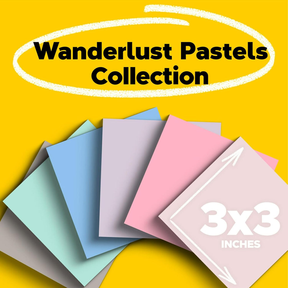 Post-it 100% Recycled Paper Super Sticky Notes, 2X the Sticking Power, 3x3 in, 12 Pads/Pack, 70 Sheets/Pad, Wanderlust Pastels Collection