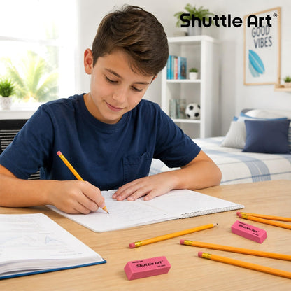 Shuttle Art Pink Erasers, 200 Pack Bulk for School, Office, Latex-Free Soft Erasers for Kids, Teachers as School Supplies