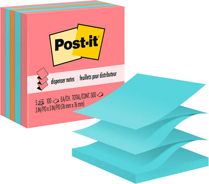 Post-it Pop-up Notes, 3 x 3 in, Assorted Brights, 5 Pads, 100 Sheets/Pad