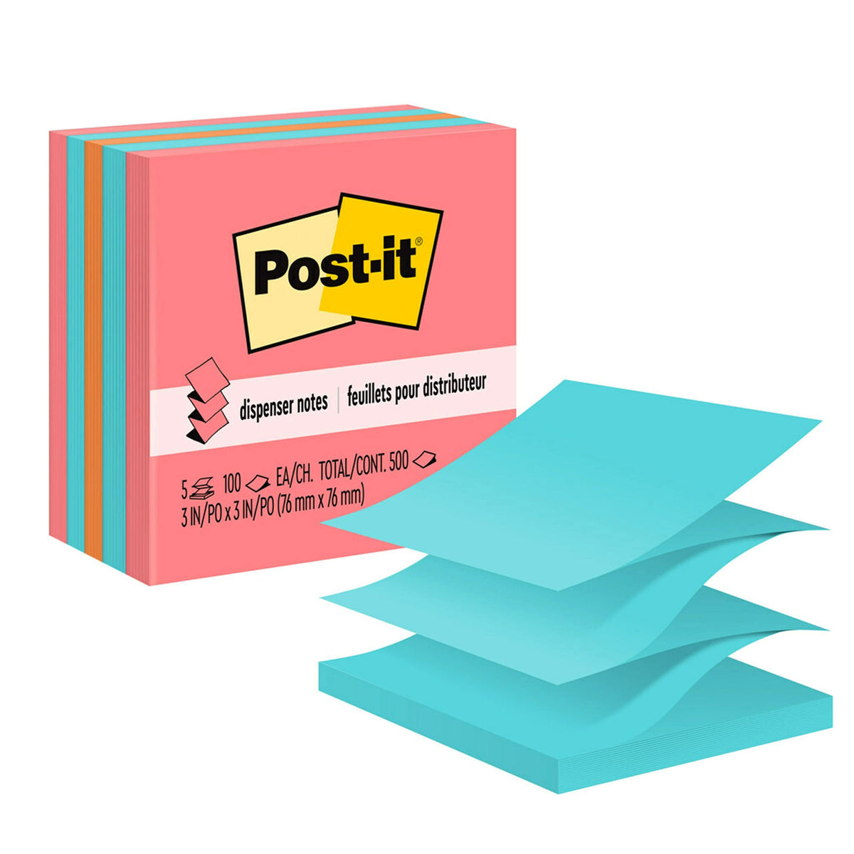 Post-it Pop-up Notes, 3 x 3 in, Assorted Brights, 5 Pads, 100 Sheets/Pad