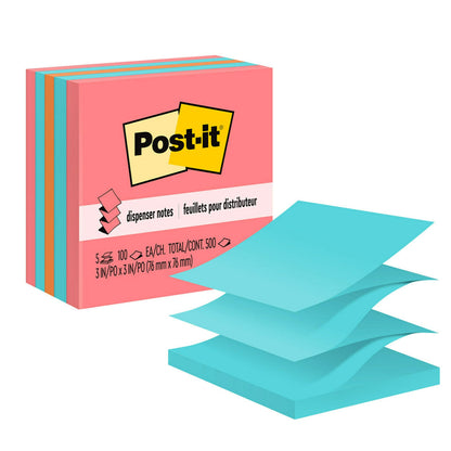 Post-it Pop-up Notes, 3 x 3 in, Assorted Brights, 5 Pads, 100 Sheets/Pad