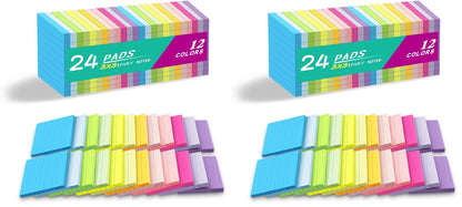 (24 Pack) Lined Sticky Notes 3x3 in,Bright Notepads with Lines