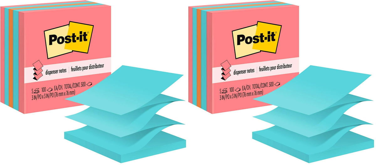 Post-it Pop-up Notes, 3 x 3 in, Assorted Brights, 5 Pads, 100 Sheets/Pad