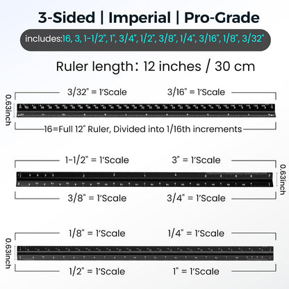 12 Inch Aluminum Architectural Scale Ruler, Aluminum Architect Ruler