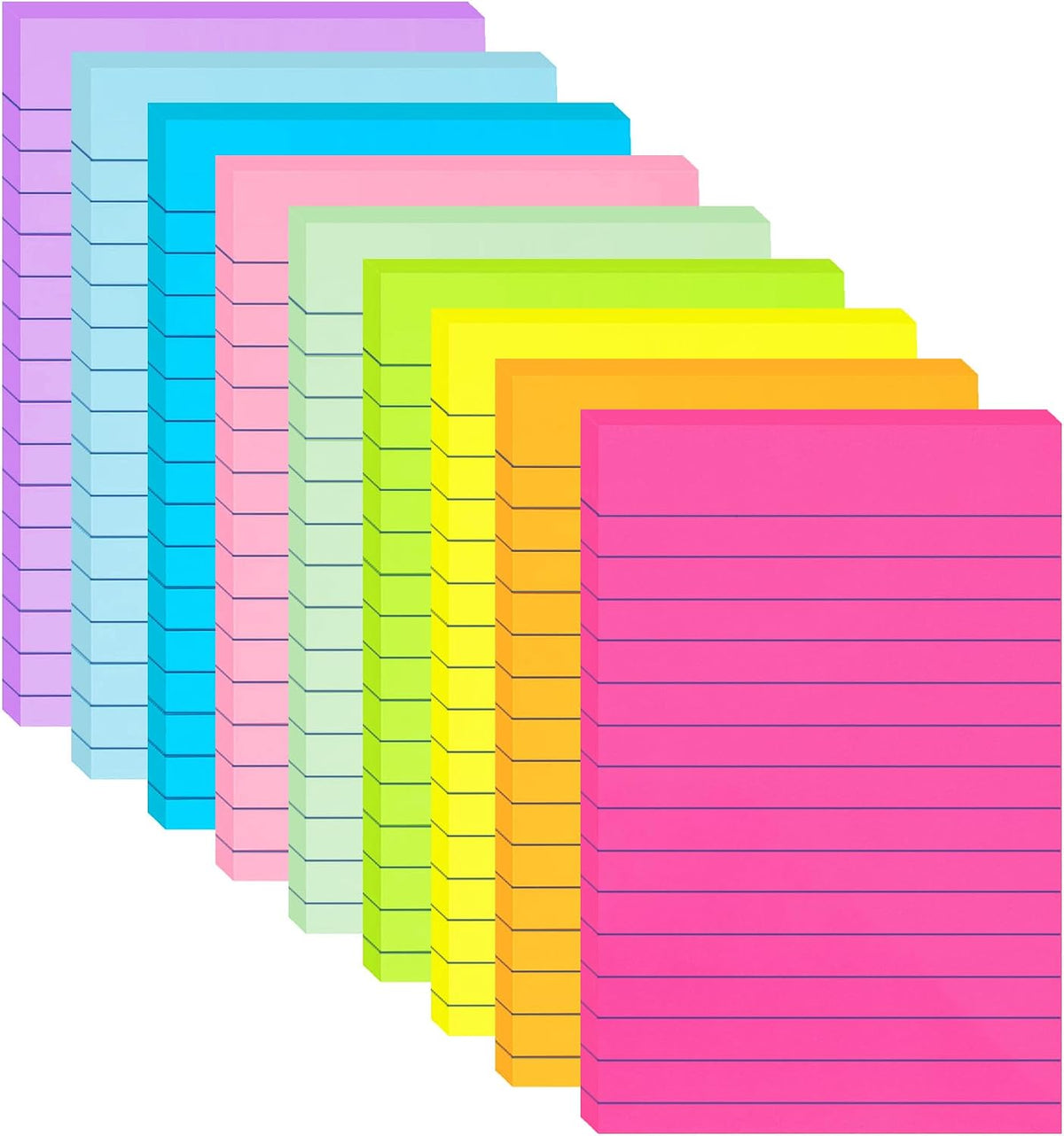HQCME 9 Pads Lined Sticky Notes 4x6 in, Bright Large Notepads with Lines