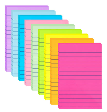 HQCME 9 Pads Lined Sticky Notes 4x6 in, Bright Large Notepads with Lines