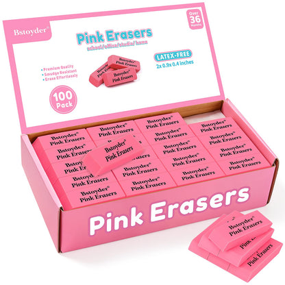 Pink Erasers Bulk, 36 Pack Rubber Pencil Erasers Bulk for School/Office, Latex-Free Smudge-Free Soft Bevel Erasers for Students, Bulk School Supplies for Classrooms, Teachers, Home, Office, Art Class