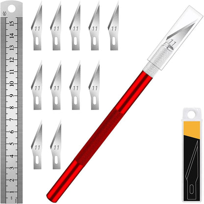 DIYSELF Craft Hobby Knife Set with 10 Extra #11 Blades, 6-Inch Metal Ruler