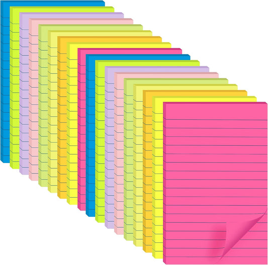 (18 Pads) Lined Sticky Notes 4x6 in Post, 9 Bright Colors