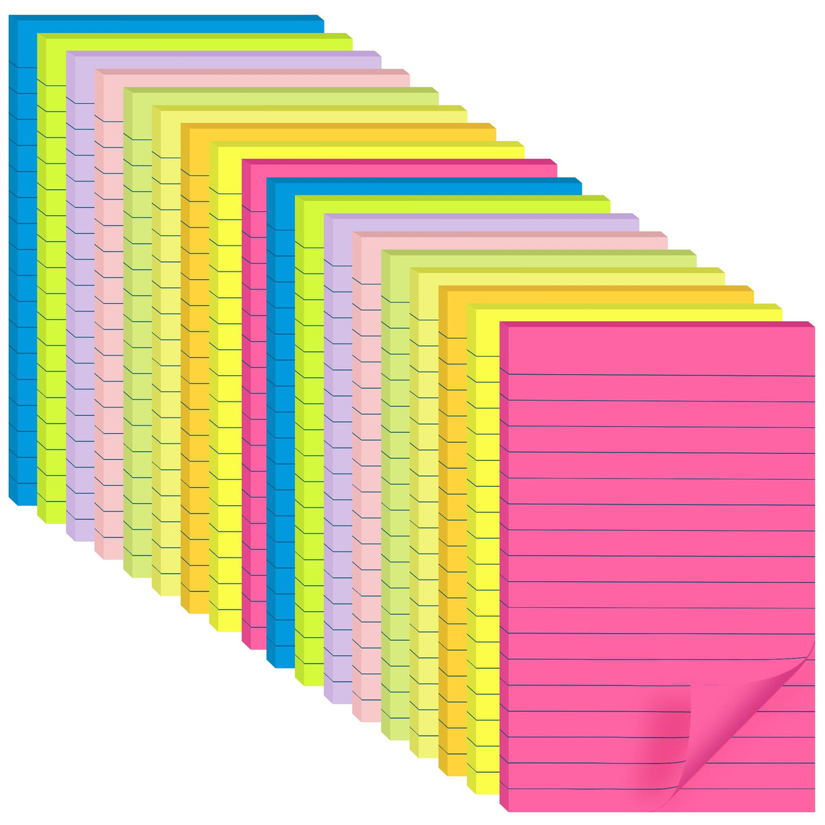 (18 Pads) Lined Sticky Notes 4x6 in Post, 9 Bright Colors