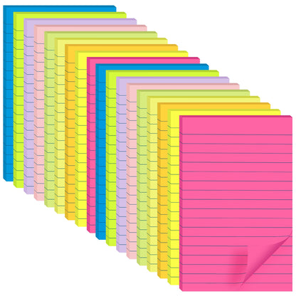 (18 Pads) Lined Sticky Notes 4x6 in Post, 9 Bright Colors