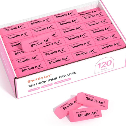 Pink Erasers, Shuttle Art 120 Pack Pink Erasers Bulk for School, Office, Latex-Free Soft Eraser for Kids, Teachers as School Supplies