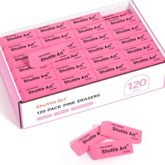 Pink Erasers, Shuttle Art 120 Pack Pink Erasers Bulk for School, Office, Latex-Free Soft Eraser for Kids, Teachers as School Supplies
