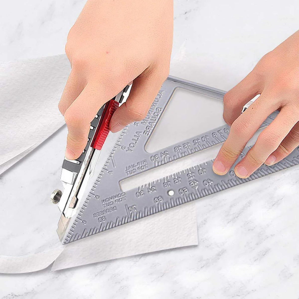 7 Inch Aluminum Rafter Square - Double-Sided Engraved Scales, Precision Carpentry Tool for Woodworking, Roof Pitch & Angle Marking