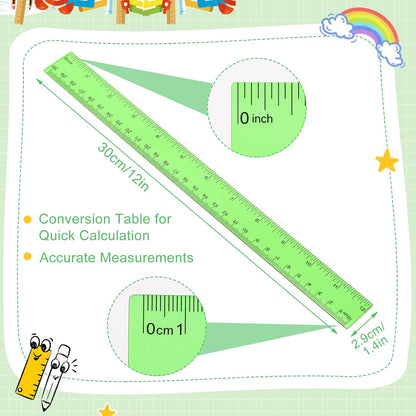 EBOOT 2 Pack Plastic Ruler Straight Clear Measuring Tool, Green, 12 Inch