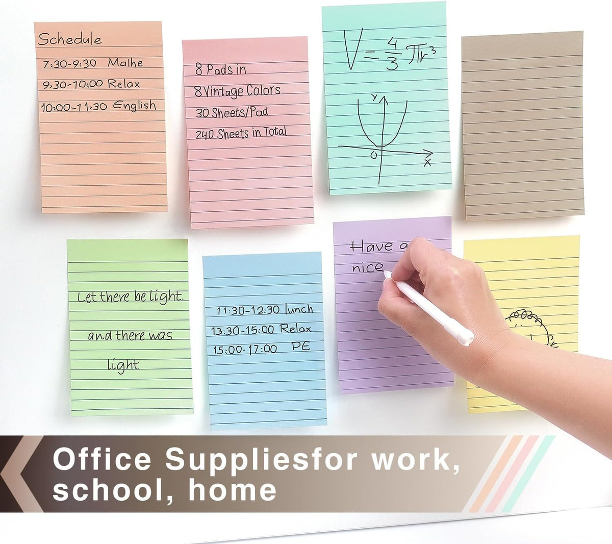Lined Sticky Notes, 4x6 in, 8 Pack, Light Colors, Self-Adhesive Notepads