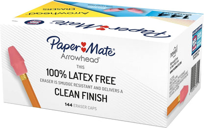 Paper Mate Arrowhead Pink Pearl Cap Erasers, 144 Count - Back to School, Classroom, Homeschool, Teacher Supplies