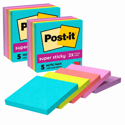Post-it Super Sticky Notes, 3 x 3 in, Supernova Neons, 5 Pads