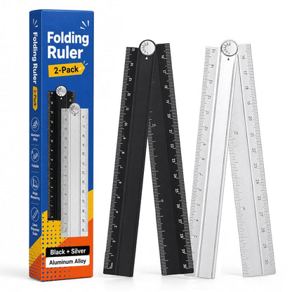 SNX 2 Pack Folding Rulers, 30cm Aluminum Alloy Angle Rulers, Black Silver
