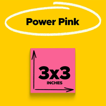 Post-it Super Sticky Notes, 3 x 3 in, Power Pink, 5 Pads, 90 Sheets/Pad