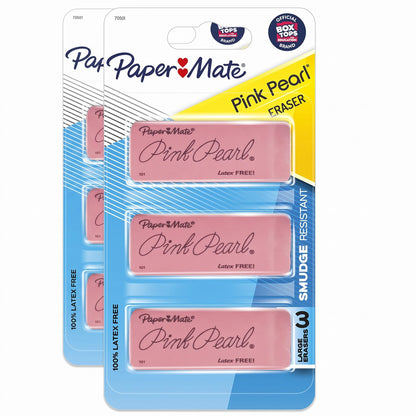 Paper Mate Pink Pearl Erasers, Large, 3 Count (Pack of 2)