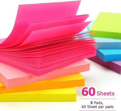 Early Buy Sticky Notes 3 in x 3 in, 8 Bright Color 8 Pads, 55 Sheets/Pad