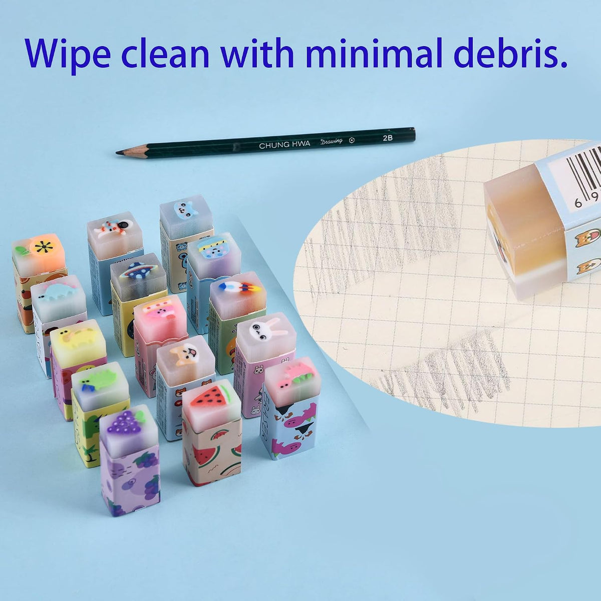 23PCS Big Fun Cute Animal Fruit Pencil Erasers for Kids Bulk