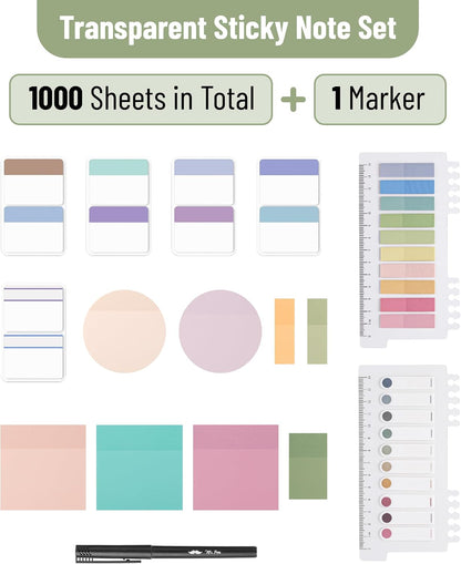 Mr. Pen- Transparent Sticky Notes Set, 1000 Sheets