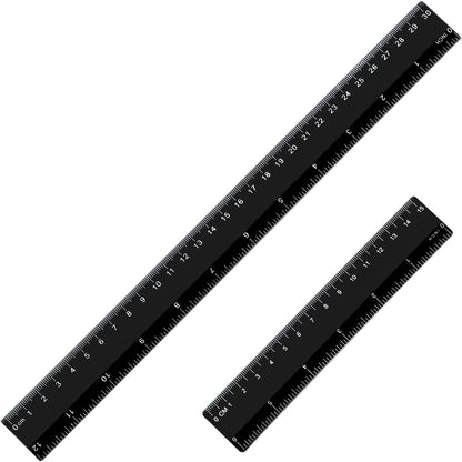 eBoot Plastic Ruler Straight Ruler Plastic Measuring Tool 12 Inches and 6 Inches, 2 Pieces (Black)