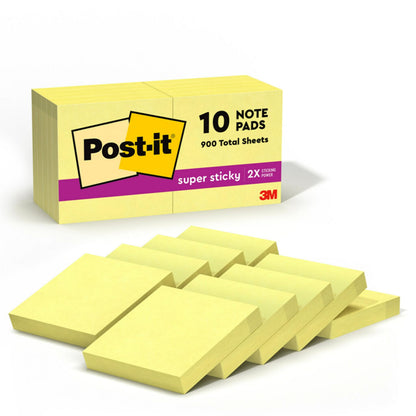 Post-it Super Sticky Notes, 2 in x 2 in, 10 Pads, 2X Sticking Power, Canary Yellow, Recyclable (622-10SSCY)