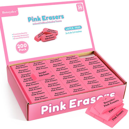 Pink Erasers Bulk, 100 Pack Rubber Pencil Erasers Bulk for School/Office, Latex-Free Smudge-Free Soft Bevel Erasers for Students, Bulk School Supplies for Classrooms, Teachers, Home, Office, Art Class