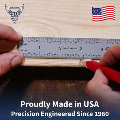 PEC Tools 12"/300mm Steel Rule, Slim & Flexible, Made in USA
