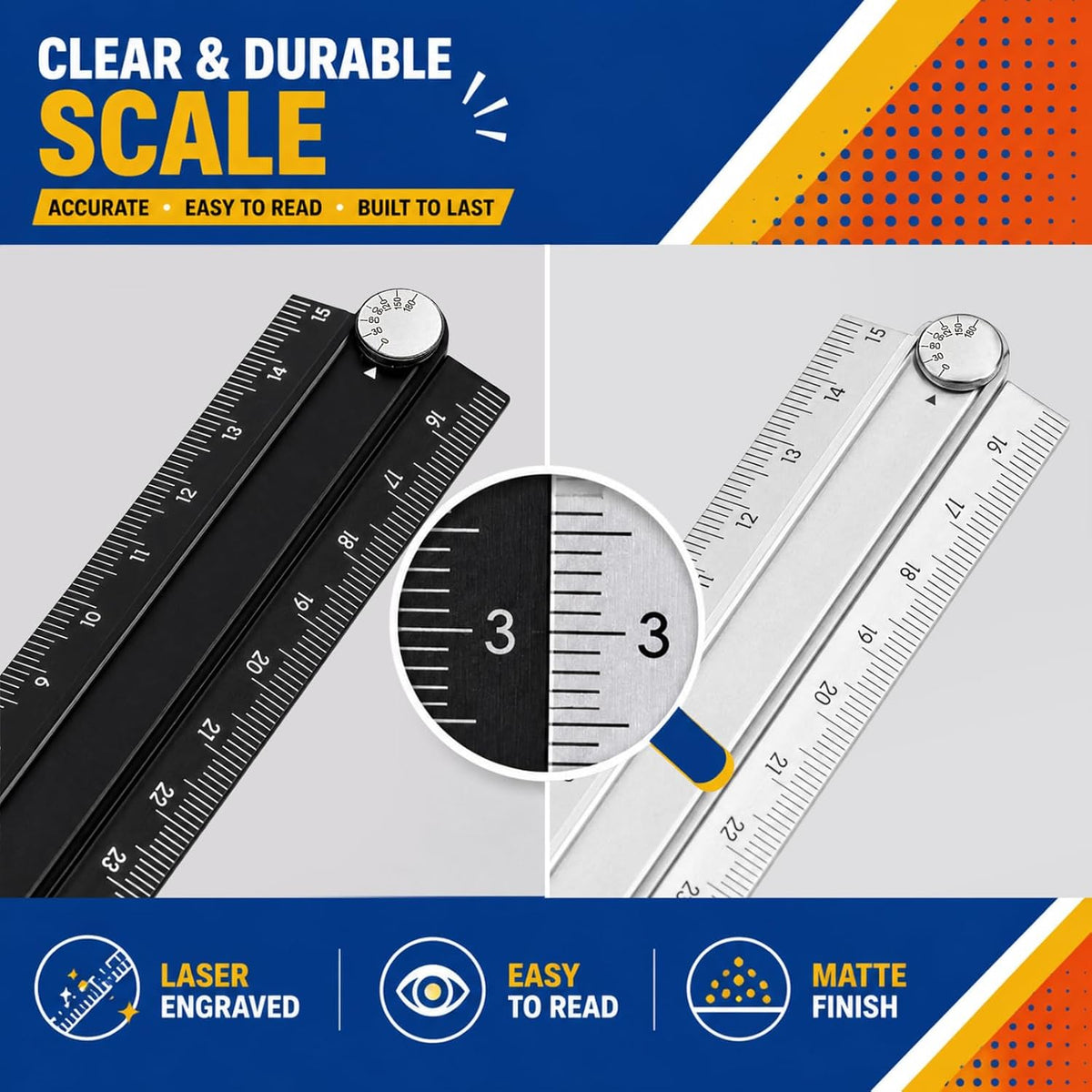 SNX 2 Pack Folding Rulers, 30cm Aluminum Alloy Angle Rulers, Black Silver