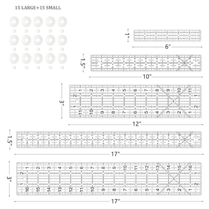 Sewing Ruler,5 Piece Quilting Rulers,3 x17 Inch,1.5 x17 Inch,3 x12 Inch,1.5 x10 Inch,1 x6 Inch,Acrylic Ruler,Cutting Ruler with Non-Slip Rings (Black and White)