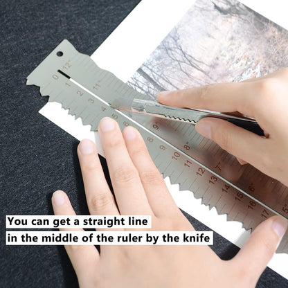 Metal Irregular Edges Ruler for Paper Tearing, 12" Measuring Tool