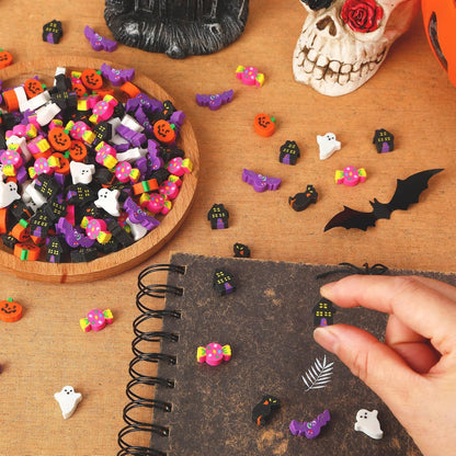 JUNEBRUSHS 300 Pcs Halloween Mini Erasers, Cute Bat Pumpkin Erasers Bulk