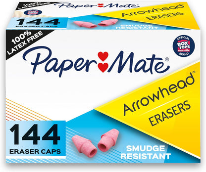 Paper Mate Arrowhead Pink Pearl Cap Erasers, 144 Count - Back to School, Classroom, Homeschool, Teacher Supplies