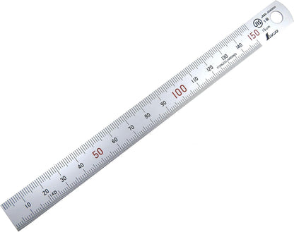 Shinwa 150 mm Rigid (15 mm x 0.5 mm) Zero Glare Satin Chrome Stainless Steel Machinist Engineer Ruler/Rule with Graduations in mm and .5mm Model 13005