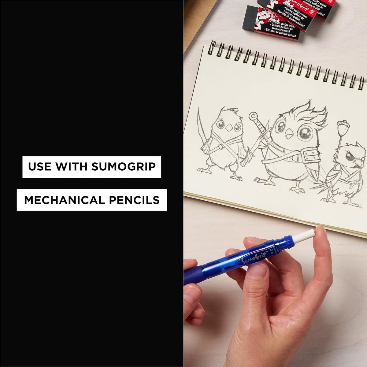 SAKURA SumoGrip Mechanical Pencil Eraser Refill, 3 Eraser Refills