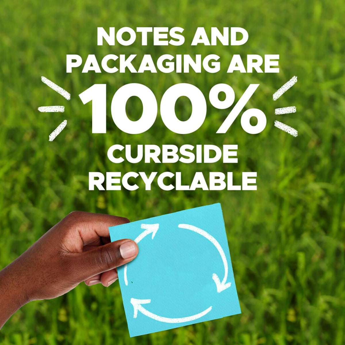 Post-it 100% Recycled Paper Super Sticky Notes, 2X the Sticking Power, 3x3 in, 12 Pads/Pack, 70 Sheets/Pad, Wanderlust Pastels Collection