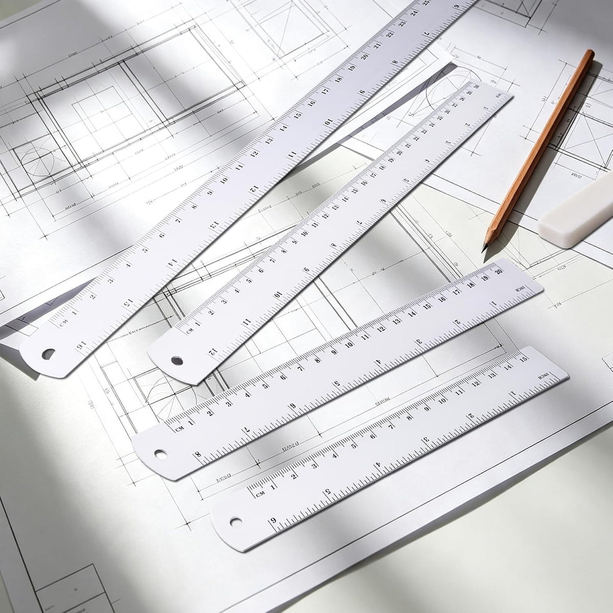 Unjoo Stainless Steel Ruler 4-Pack, 6", 8", 12",16" (15cm,20cm,30cm,40cm)