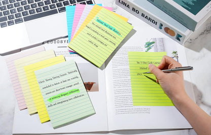 (18 Pads) Lined Sticky Notes 4x6 in Post, 9 Bright Colors