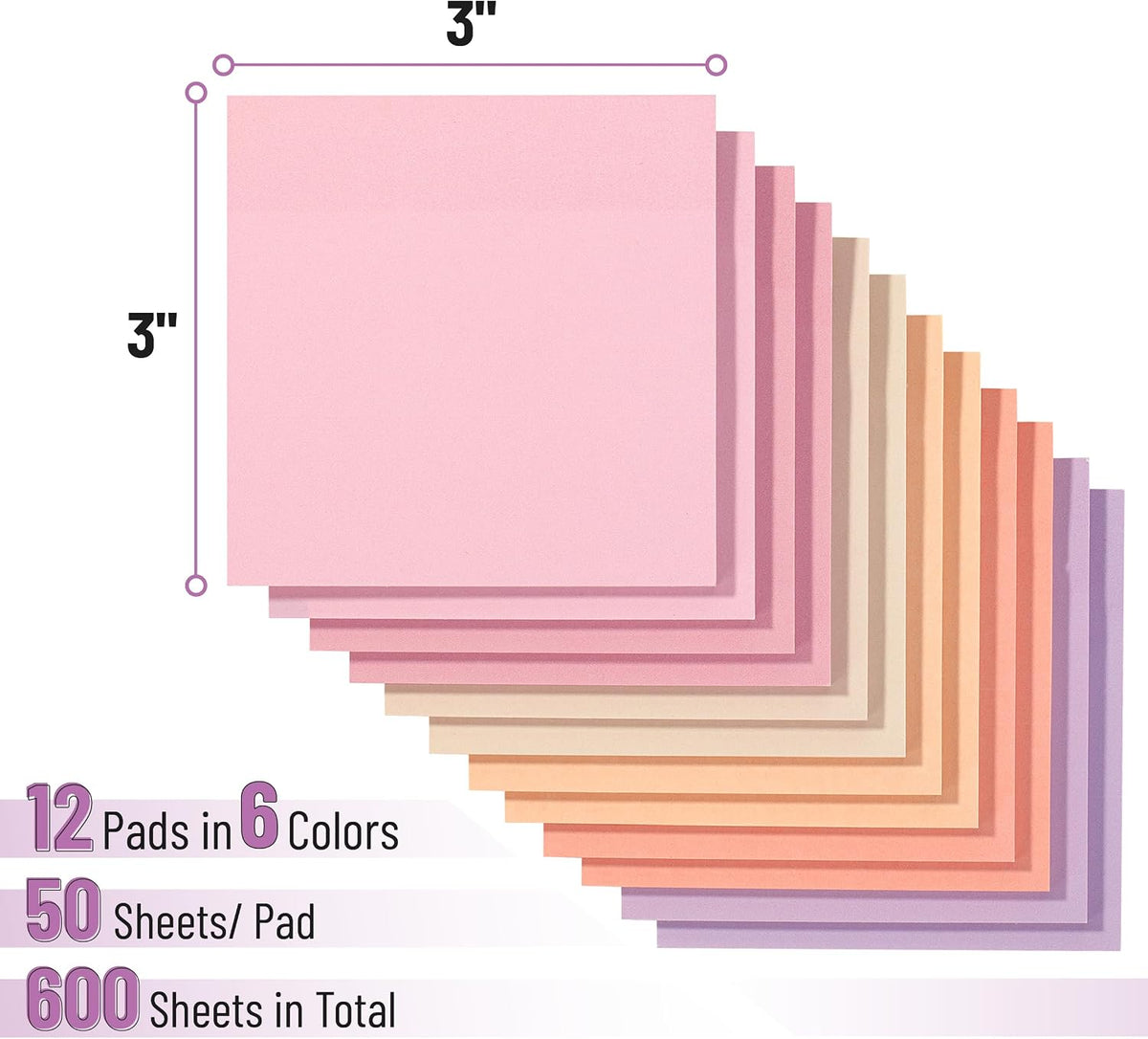 Mr. Pen- Sticky Notes, 3"x3", 12 Pads, 600 Sheets, Colorful