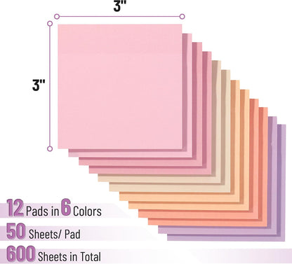Mr. Pen- Sticky Notes, 3"x3", 12 Pads, 600 Sheets, Colorful