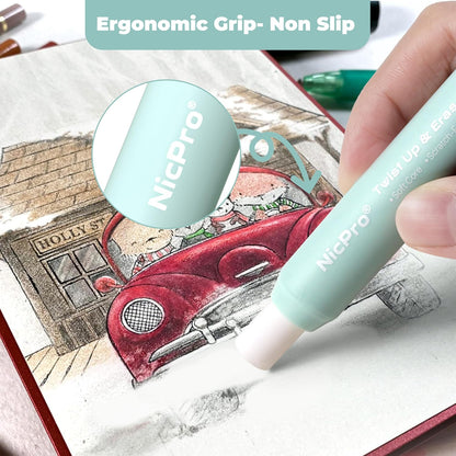 Nicpro 6 Pack Rotary Retractable Erasers, Soft TPE Rubber Twist Eraser