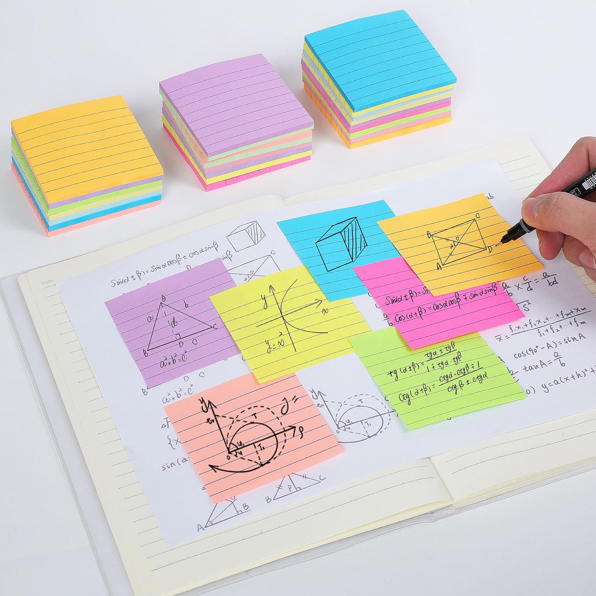 (24 Pack) Lined Sticky Notes 3x3 in, Bright Notepads with Lines, 12 Colors